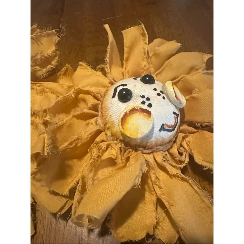Vintage Handmade Yellow Sunflower Flower Decor Foam center Fabric  Lot of 3